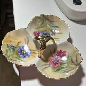 Gold-Handled Floral Trinket Dish